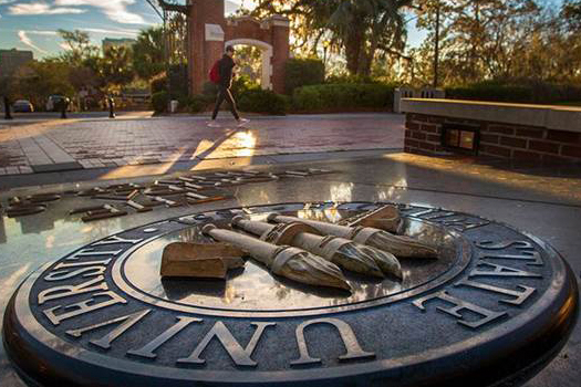 photo of FSU seal in front of Westcott building